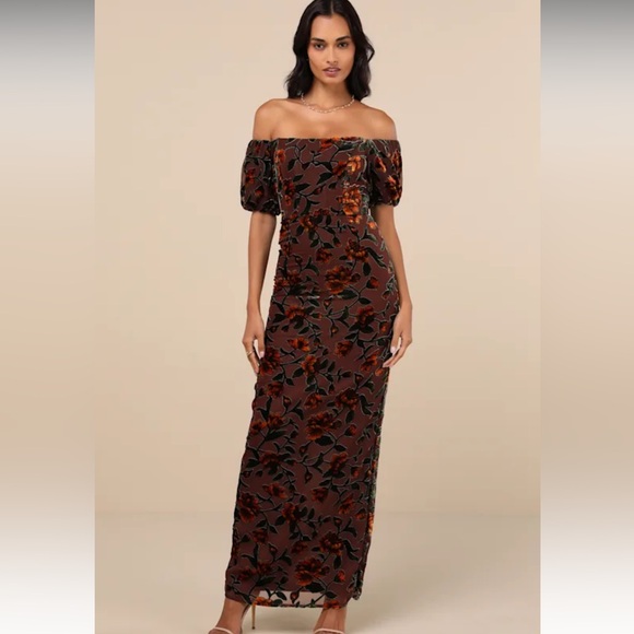 Lulu's Brown Orange Ruffled Gown - Picture 1 of 11